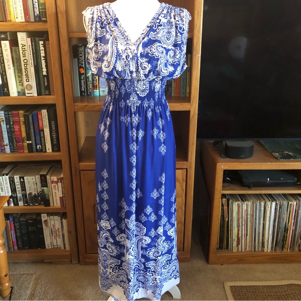 👗EUC Plum Feathers Paisley Maxi Maturity Dress